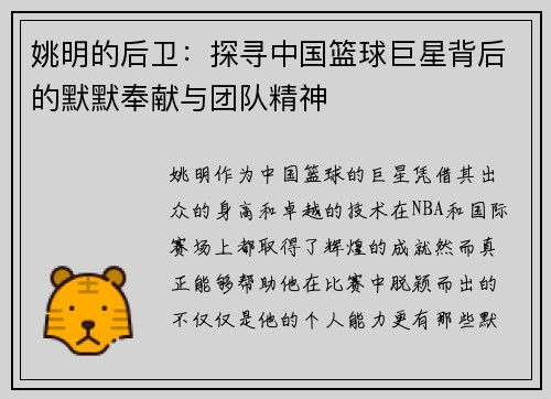姚明的后卫：探寻中国篮球巨星背后的默默奉献与团队精神